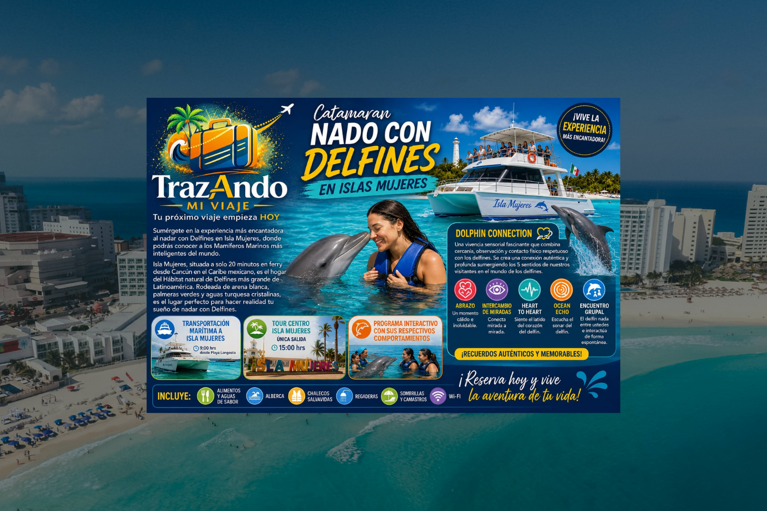 Catamarán y Nado con Delfines en Isla Mujeres (Dolphin Connection)